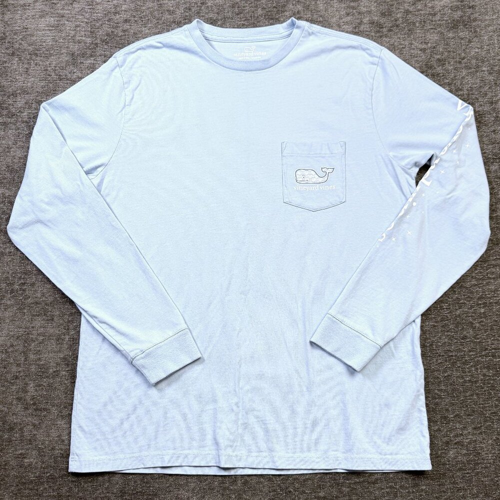 Vineyard Vines Women's Medium Happy Hanukkah Long Sleeve T-Shirt Powder Blue